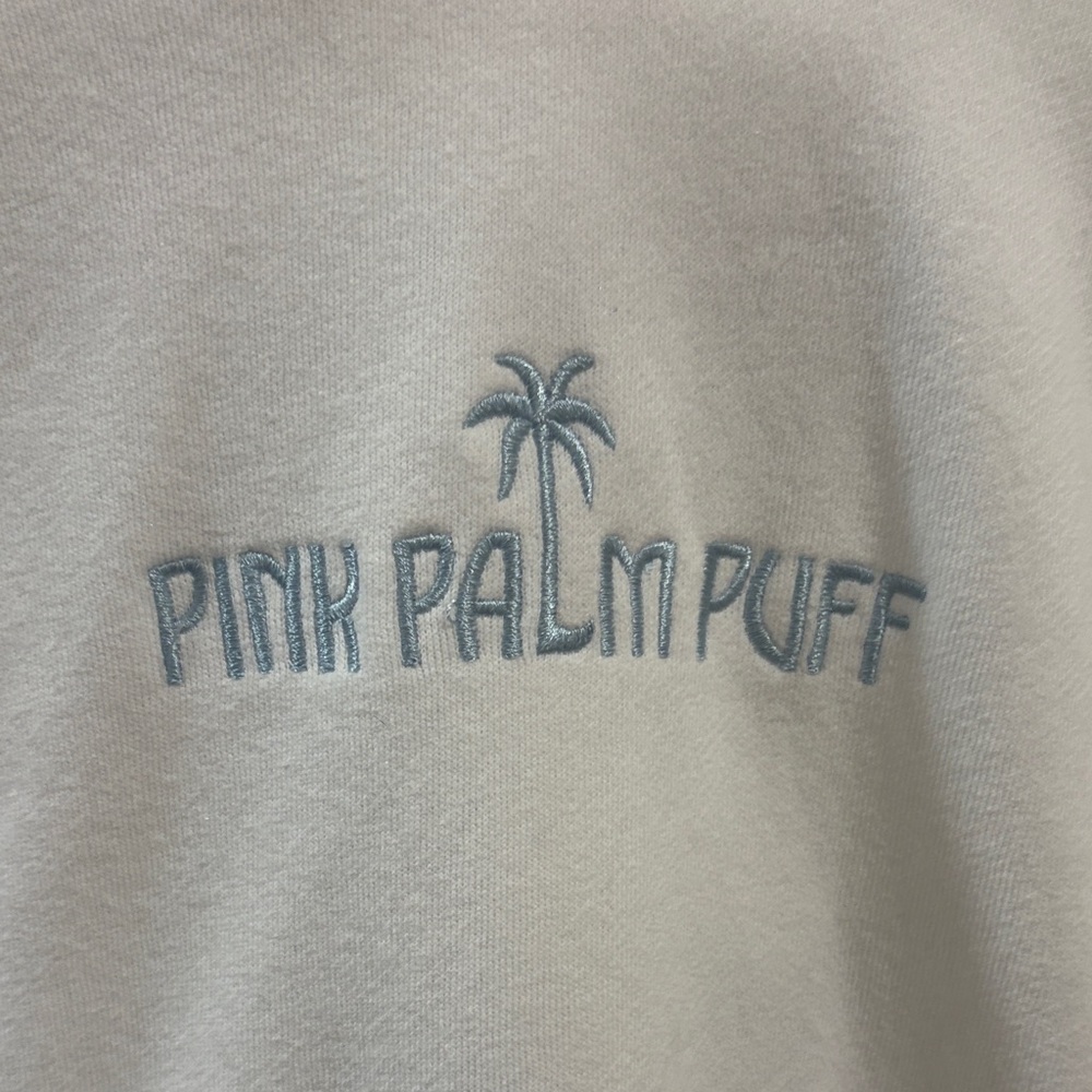 White Pink Palm Puff Embroidered Sweatshirt - Light Blue